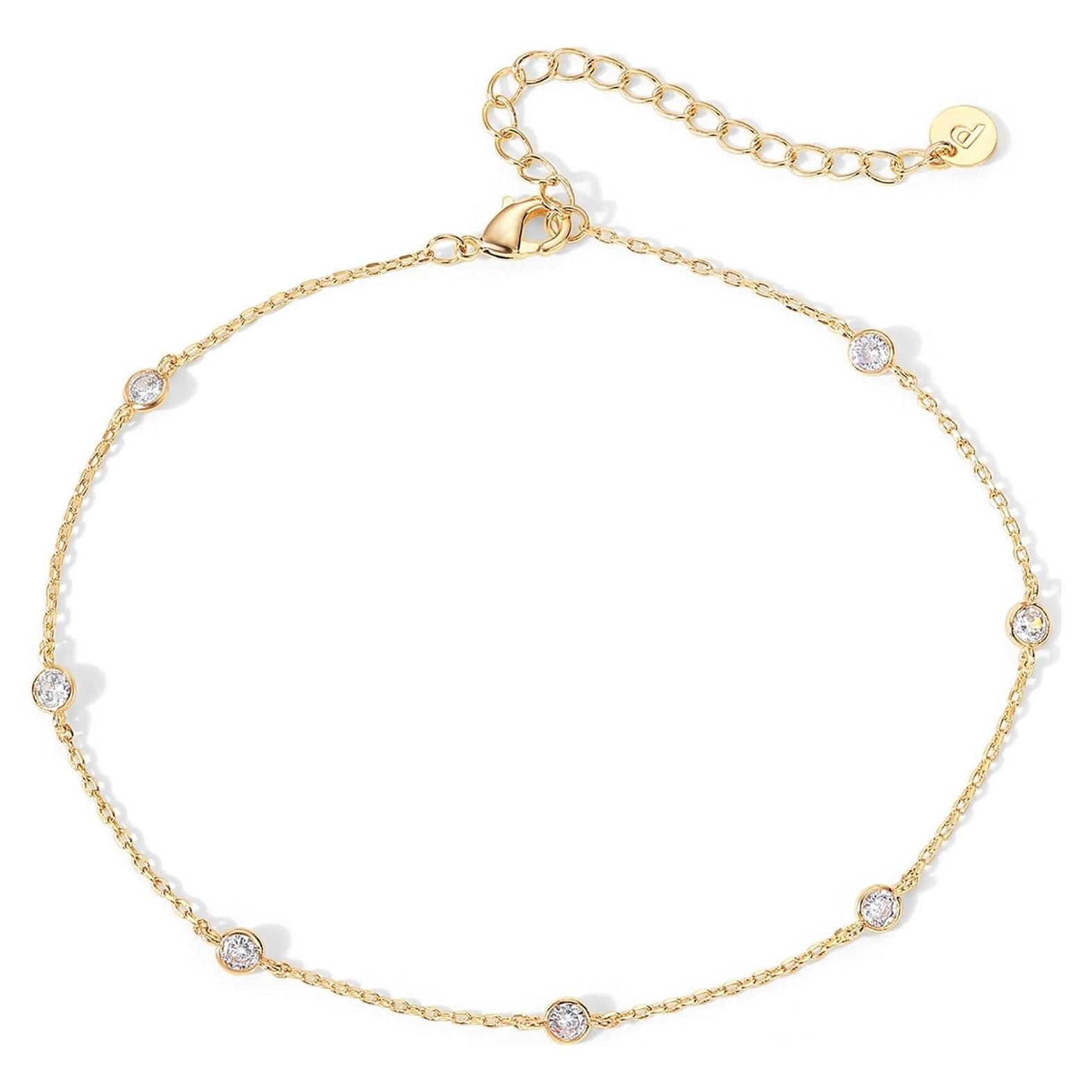 Pulsera de Tobillo PAVOI Oro 14K Ajustable con Zirconia