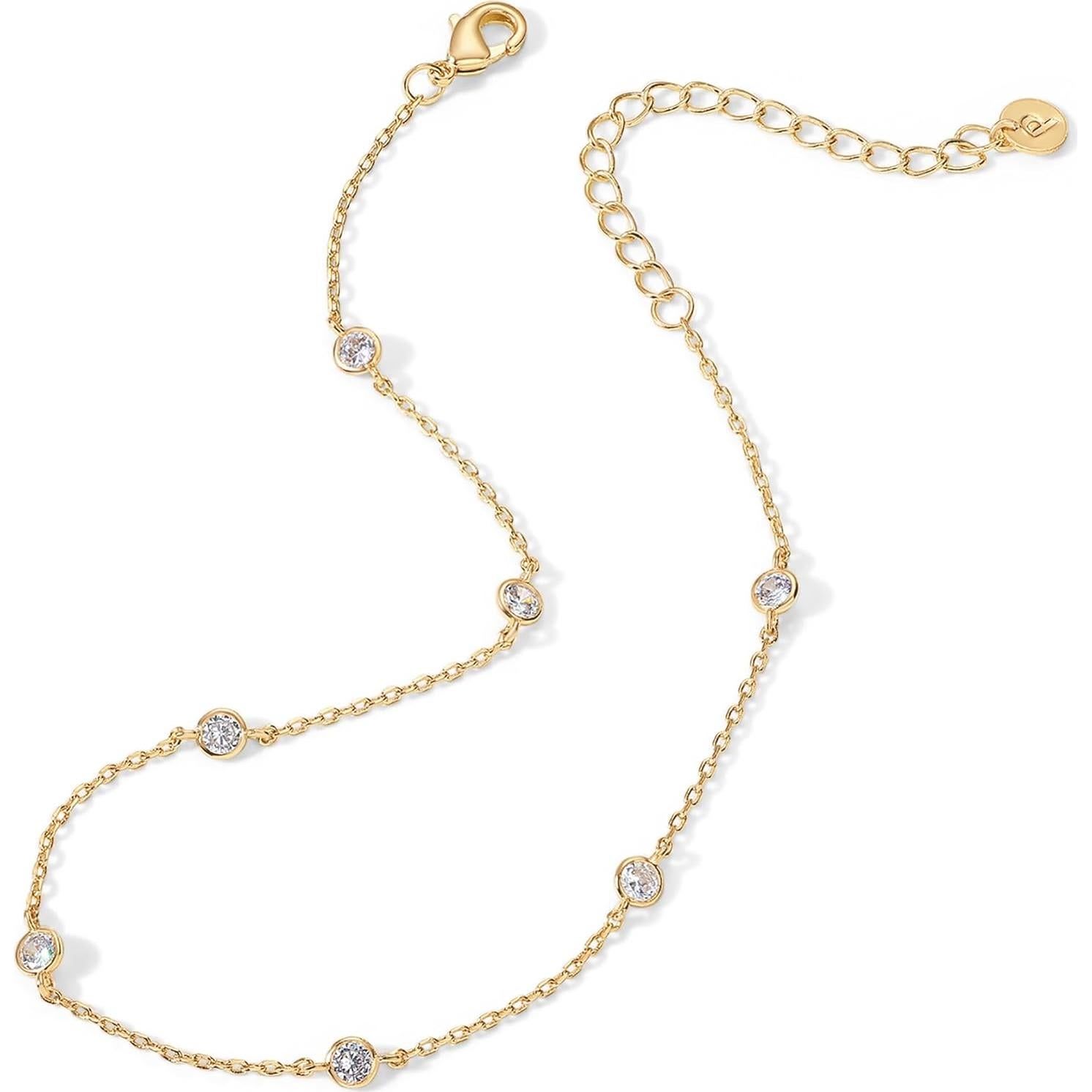 Pulsera de Tobillo PAVOI Oro 14K Ajustable con Zirconia