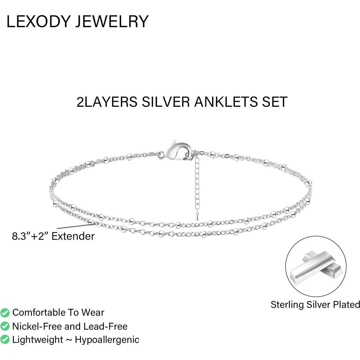 Tobilleras de Plata Esterlina LEXODY Ajustables para Mujeres