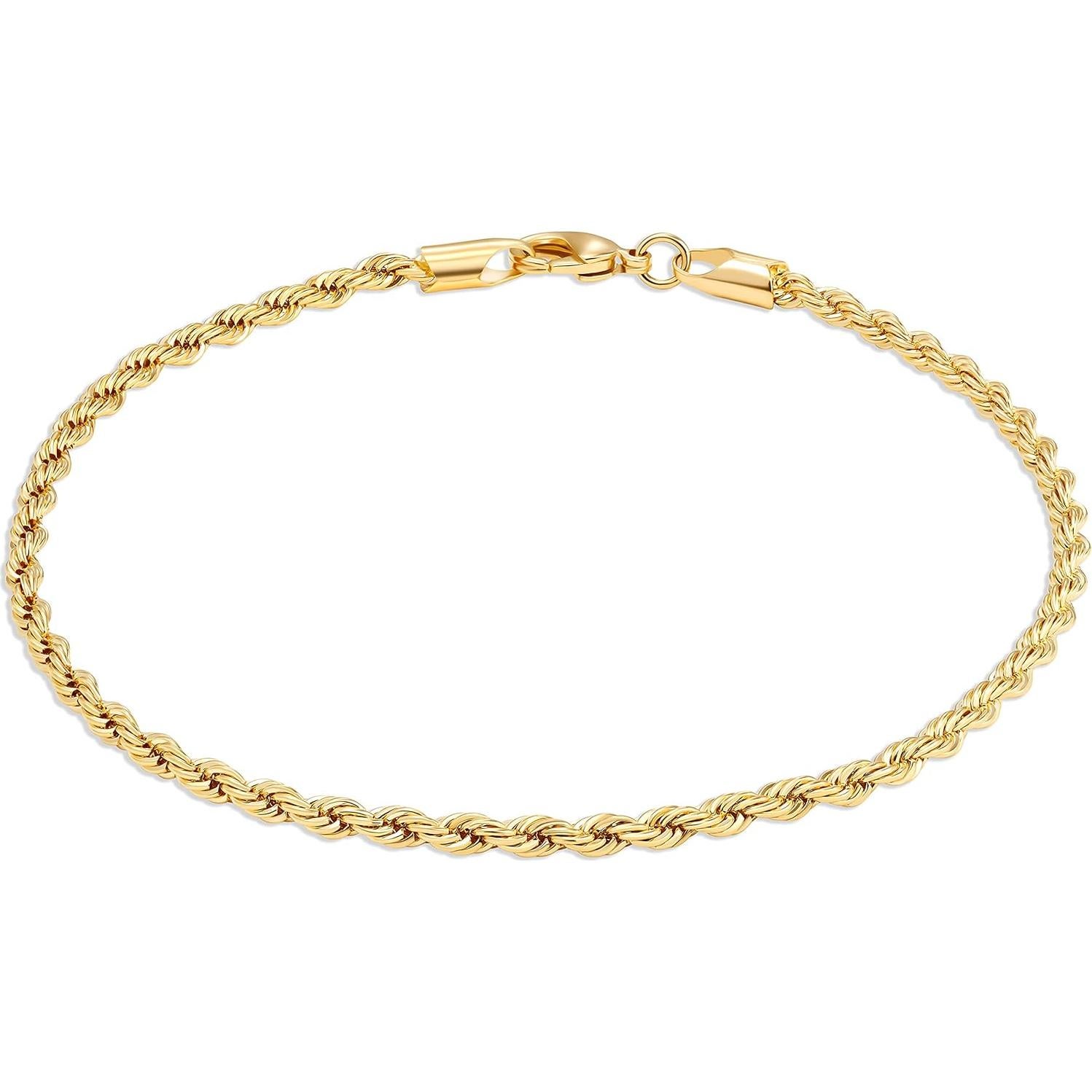 Pulsera de Tobillo Trenzada de Oro 18K Barzel 2.7mm 25.4cm