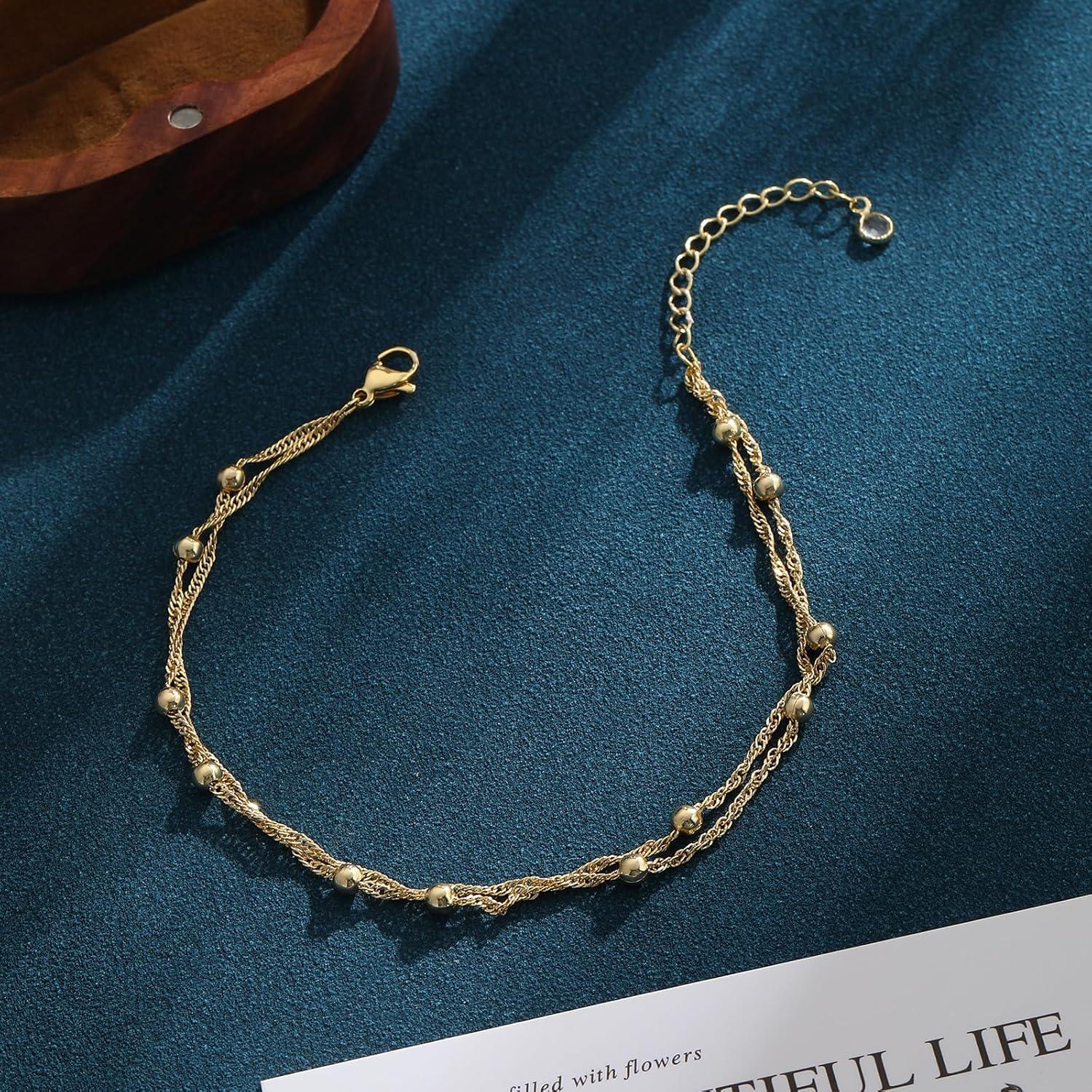 Pulsera de Tobillo Jecomy Oro 14K Hipoalergénica 21.1 cm