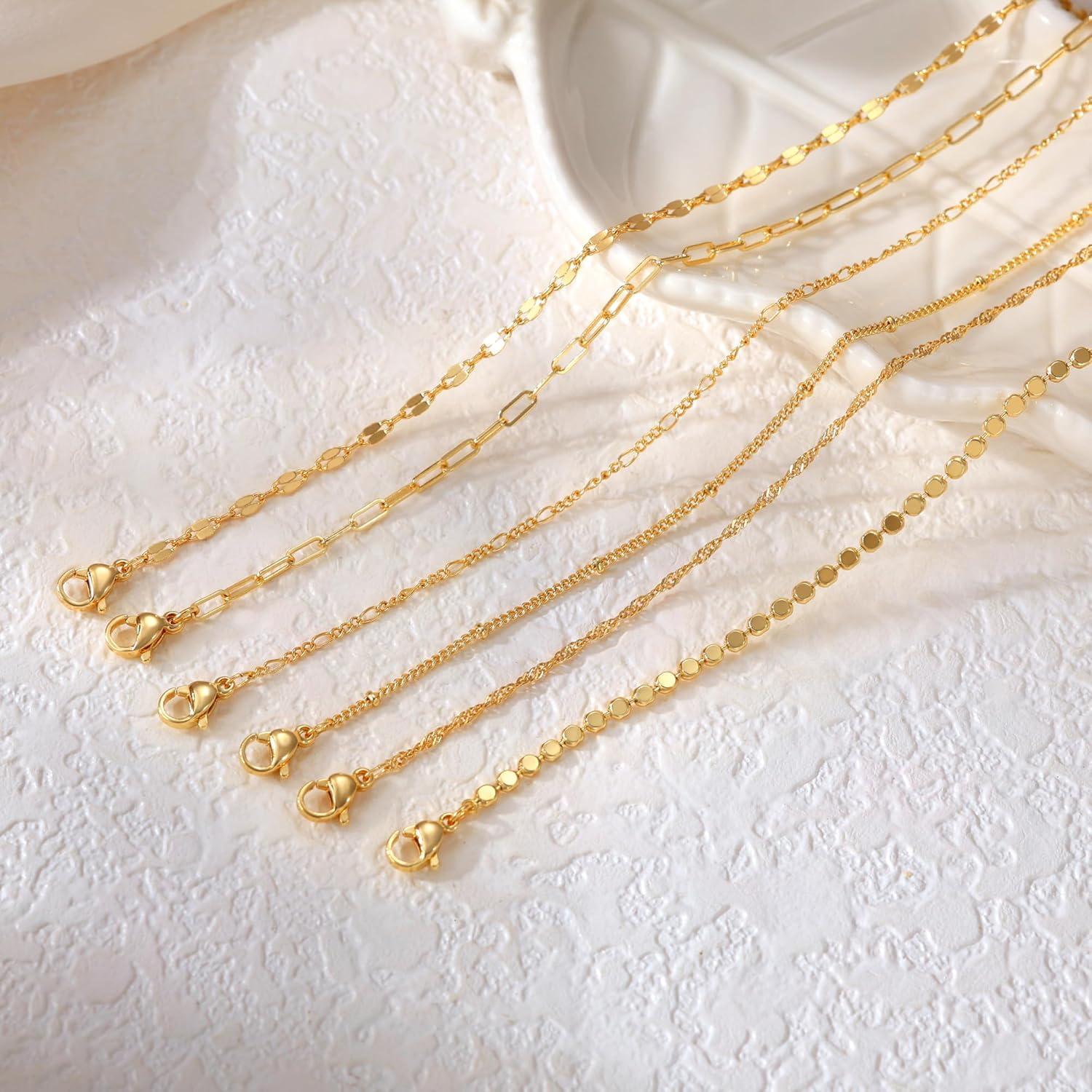 Pulseras de Tobillo Impermeables Tewiky Oro 14K 6PCS