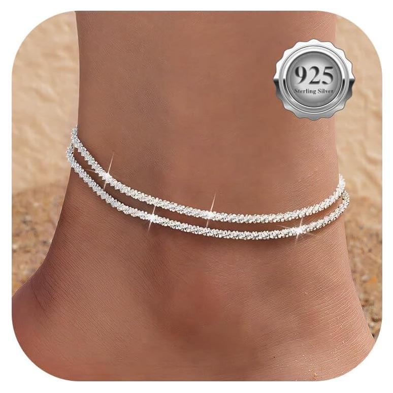 Conjunto de Pulseras de Tobillo Plata S925 para Mujeres 2 Piezas