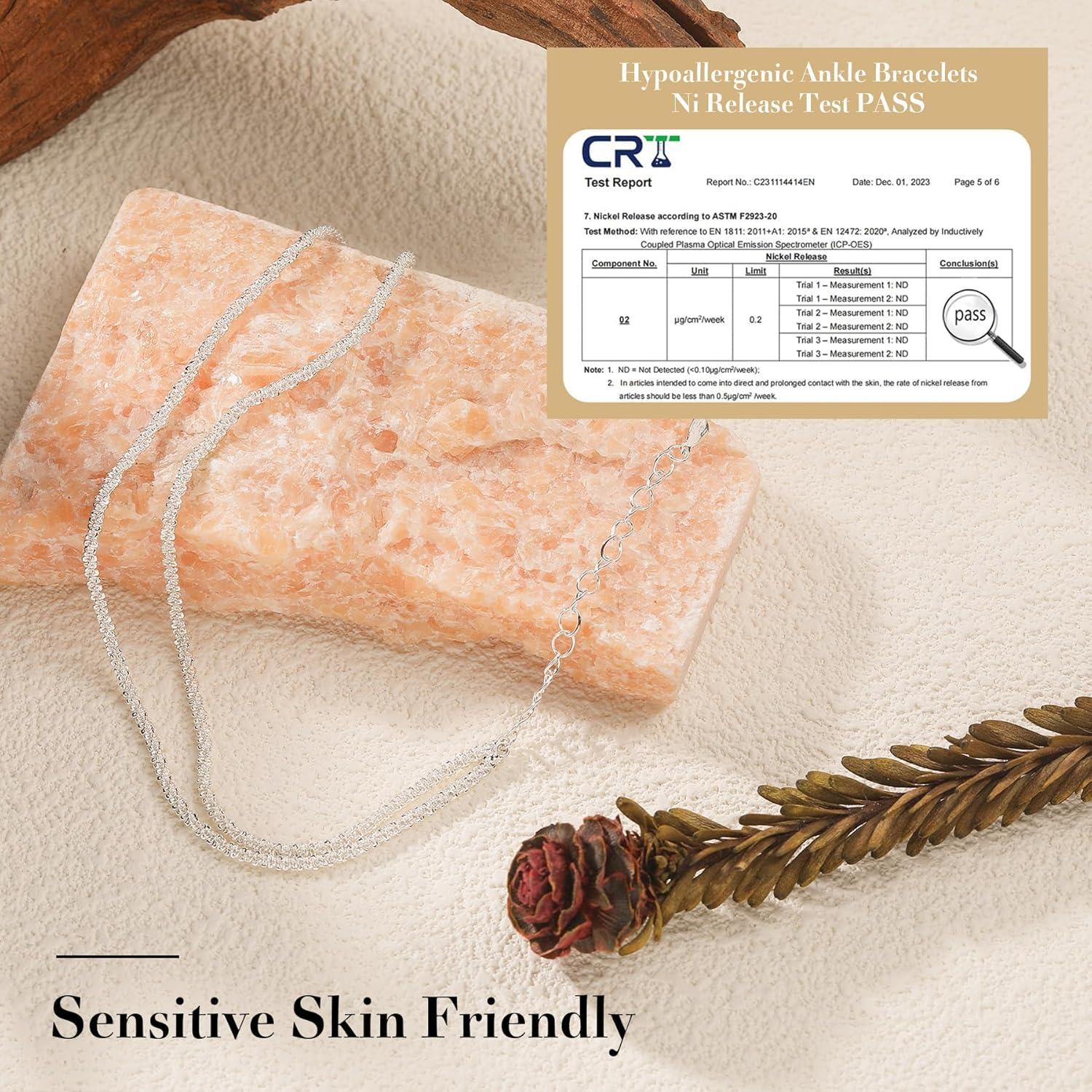 Conjunto de Pulseras de Tobillo Plata S925 para Mujeres 2 Piezas