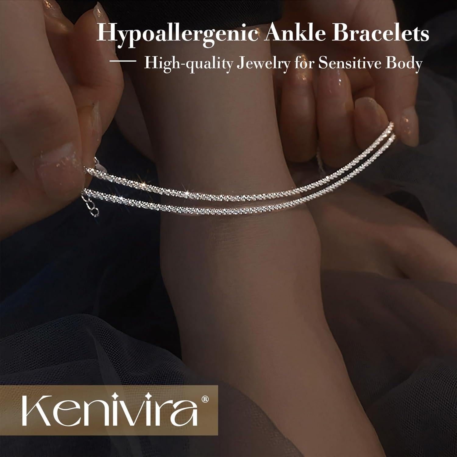 Conjunto de Pulseras de Tobillo Plata S925 para Mujeres 2 Piezas