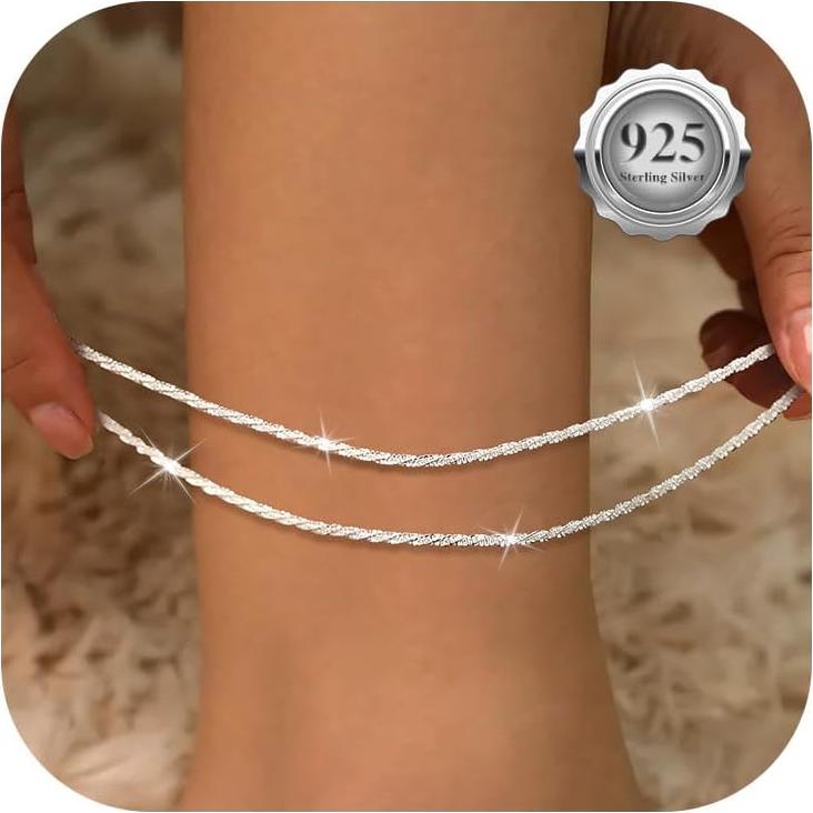 Conjunto de Pulseras de Tobillo Plata S925 para Mujeres 2 Piezas
