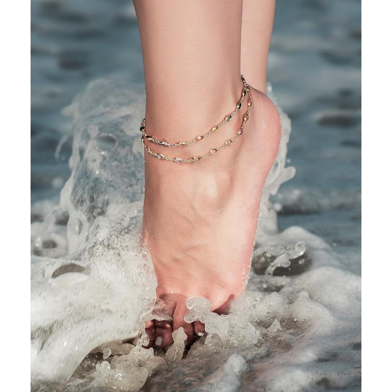 Tobillera de Cristal Baguette Multicolor Barzel 25.4 cm Oro 18K