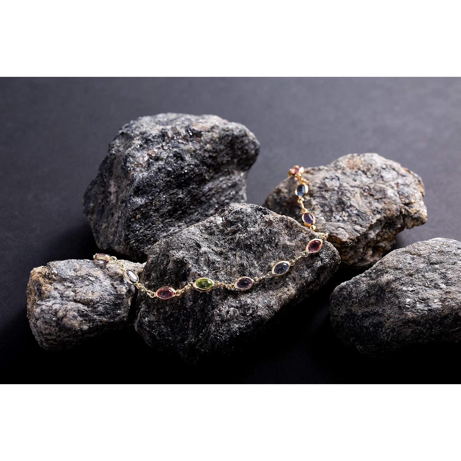 Tobillera de Cristal Baguette Multicolor Barzel 25.4 cm Oro 18K