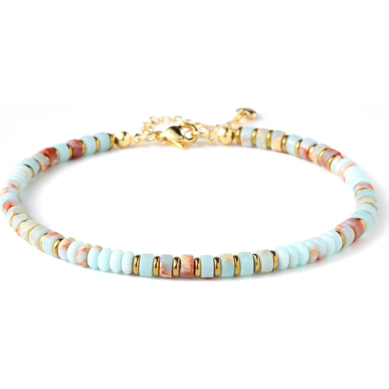 Pulsera de Tobillo Boho Hecha a Mano con Piedras Naturales 20 cm