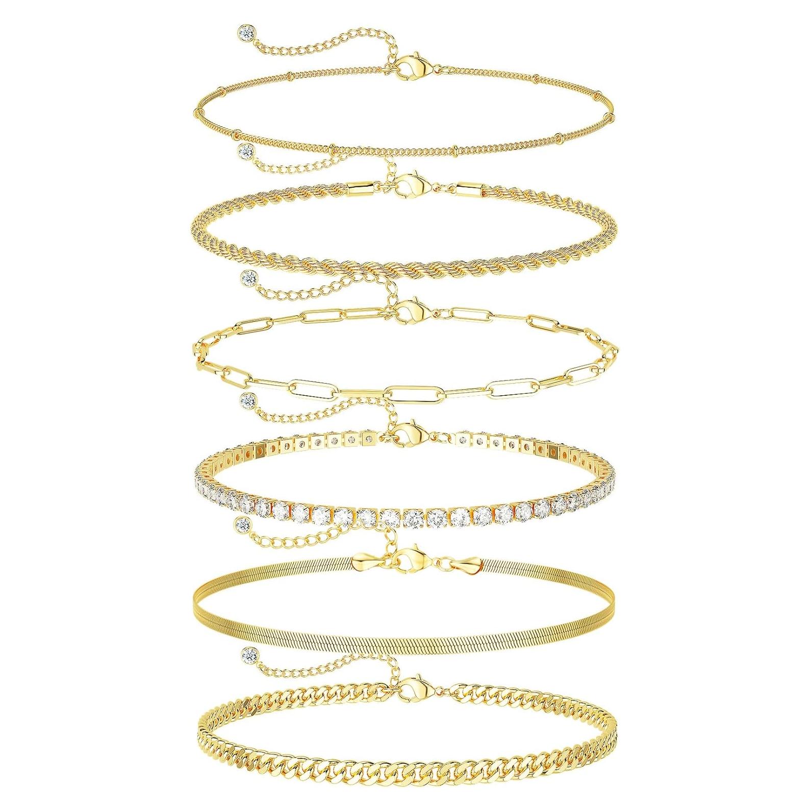 Conjunto de 6 Pulseras de Tobillo Doradas DEARMAY 14K