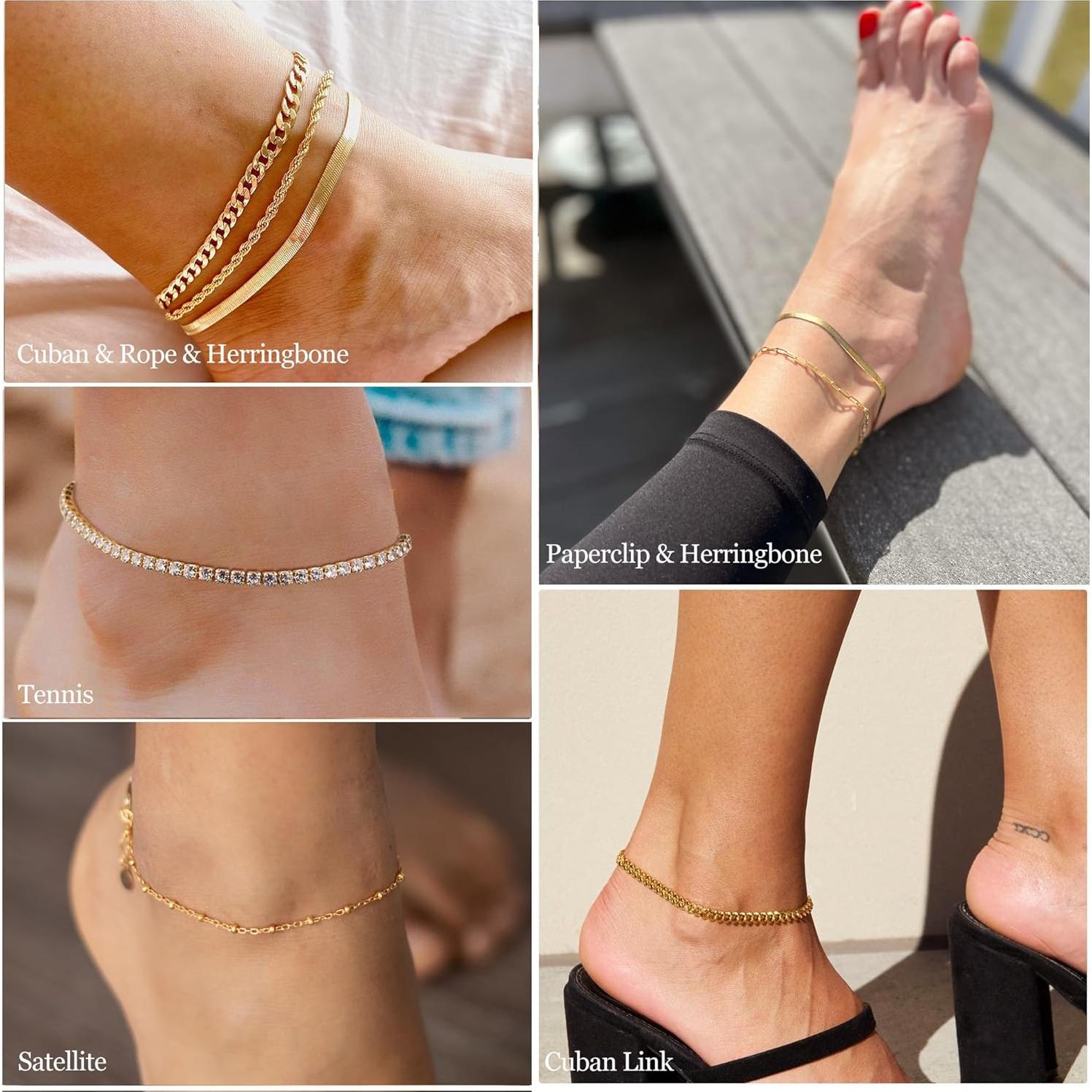 Conjunto de 6 Pulseras de Tobillo Doradas DEARMAY 14K