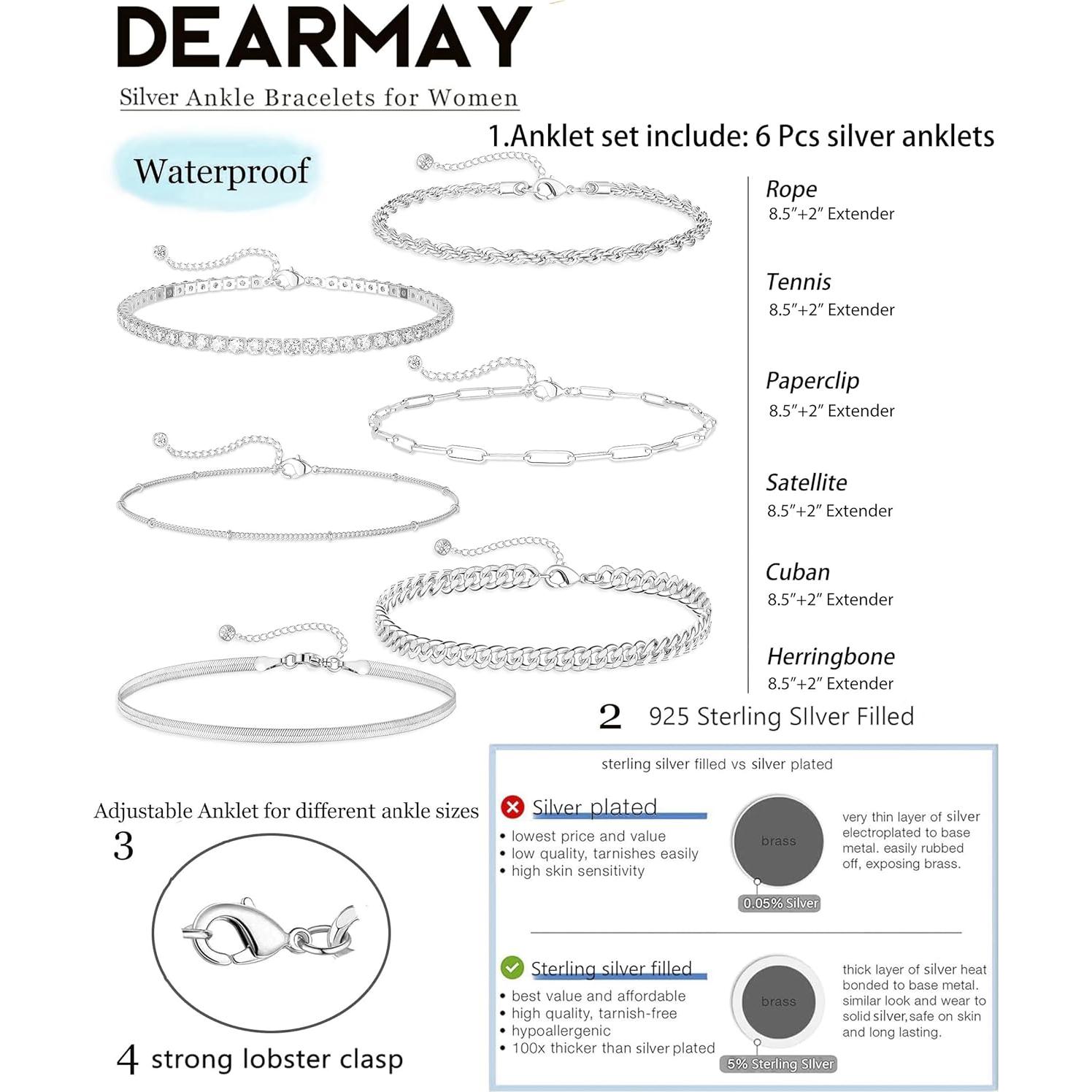 Pulsera de Tobillo DEARMAY Plata Esterlina S925 Ajustable