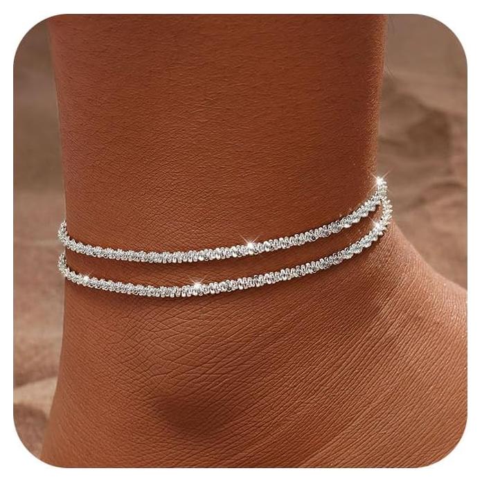 Pulsera de Tobillo Tasiso Plata de Ley Ajustable Brillante 21.6 cm