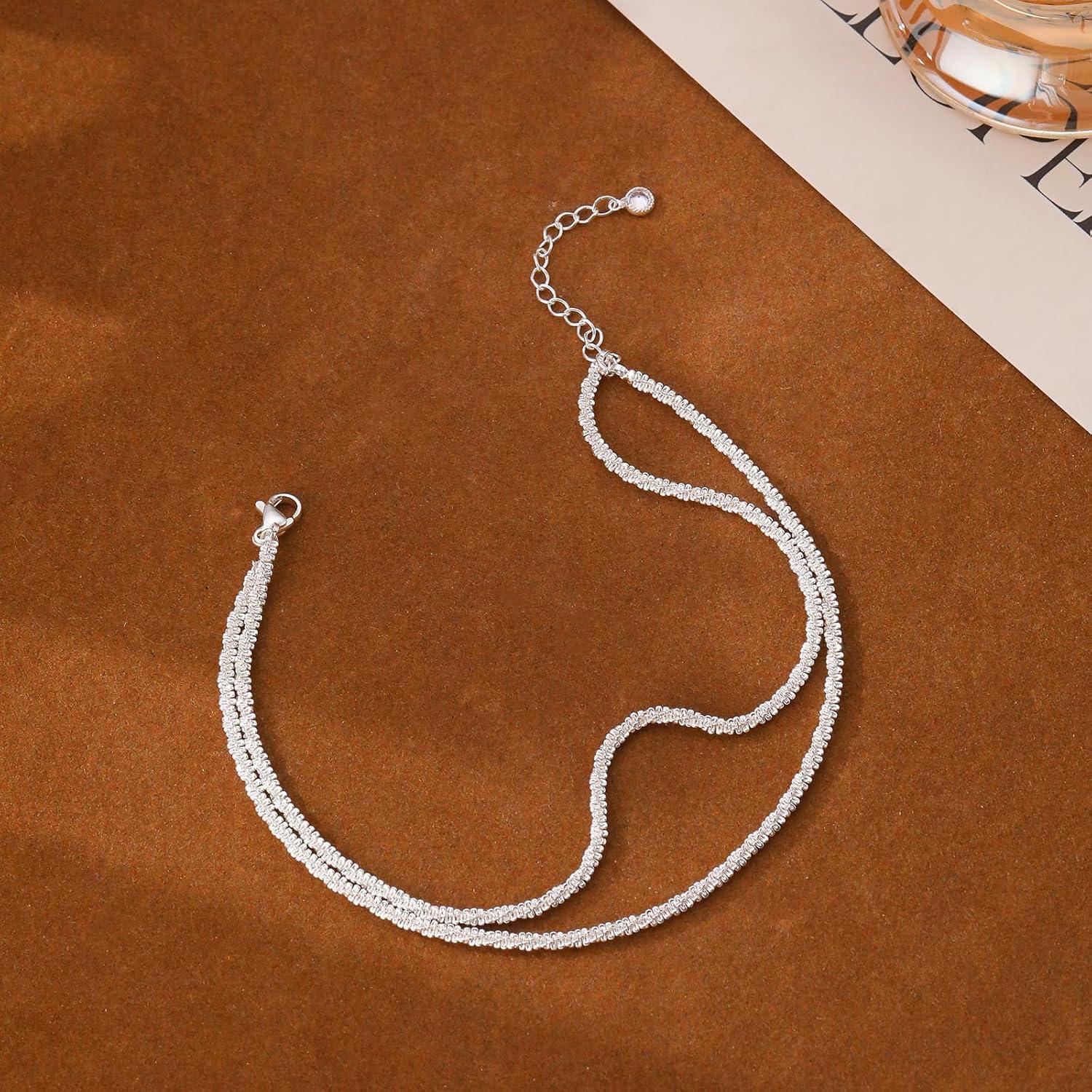 Pulsera de Tobillo Tasiso Plata de Ley Ajustable Brillante 21.6 cm