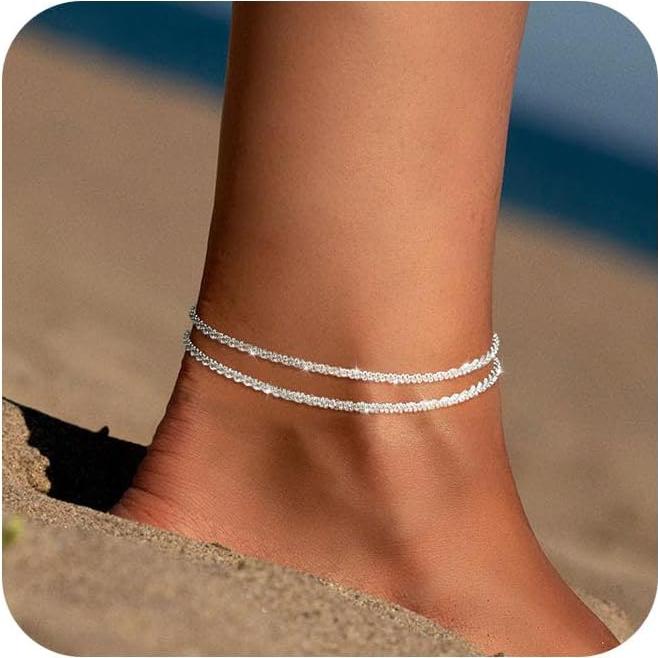 Pulsera de Tobillo Tasiso Plata de Ley Ajustable Brillante 21.6 cm
