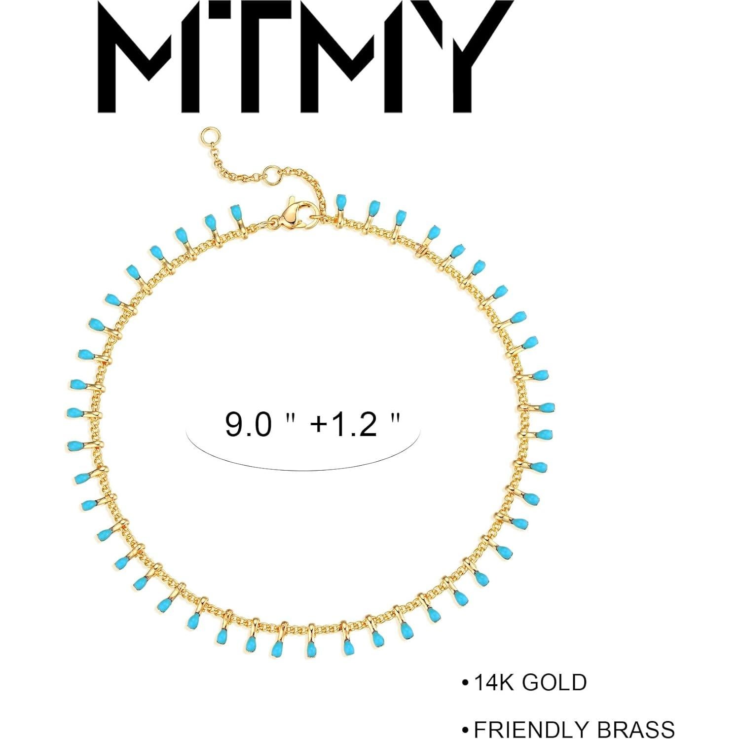 Pulsera de Tobillo de Oro 14K MTMY Ajustable con Borlas Coloridas