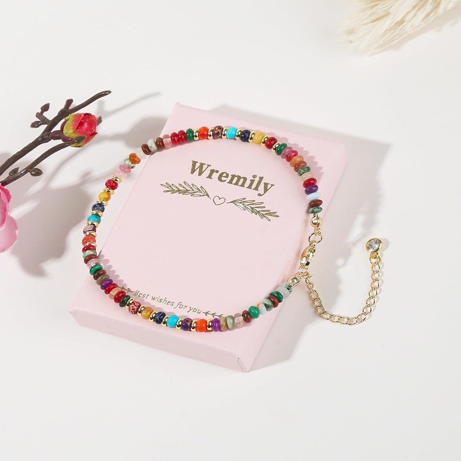 Tobilleras de piedras naturales Wremily para mujeres 19-20 cm