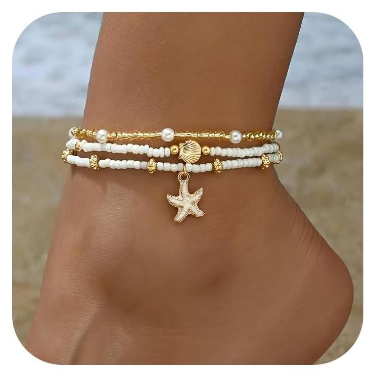 Conjunto de Tobilleras Boho de Oro con Conchas para Mujeres
