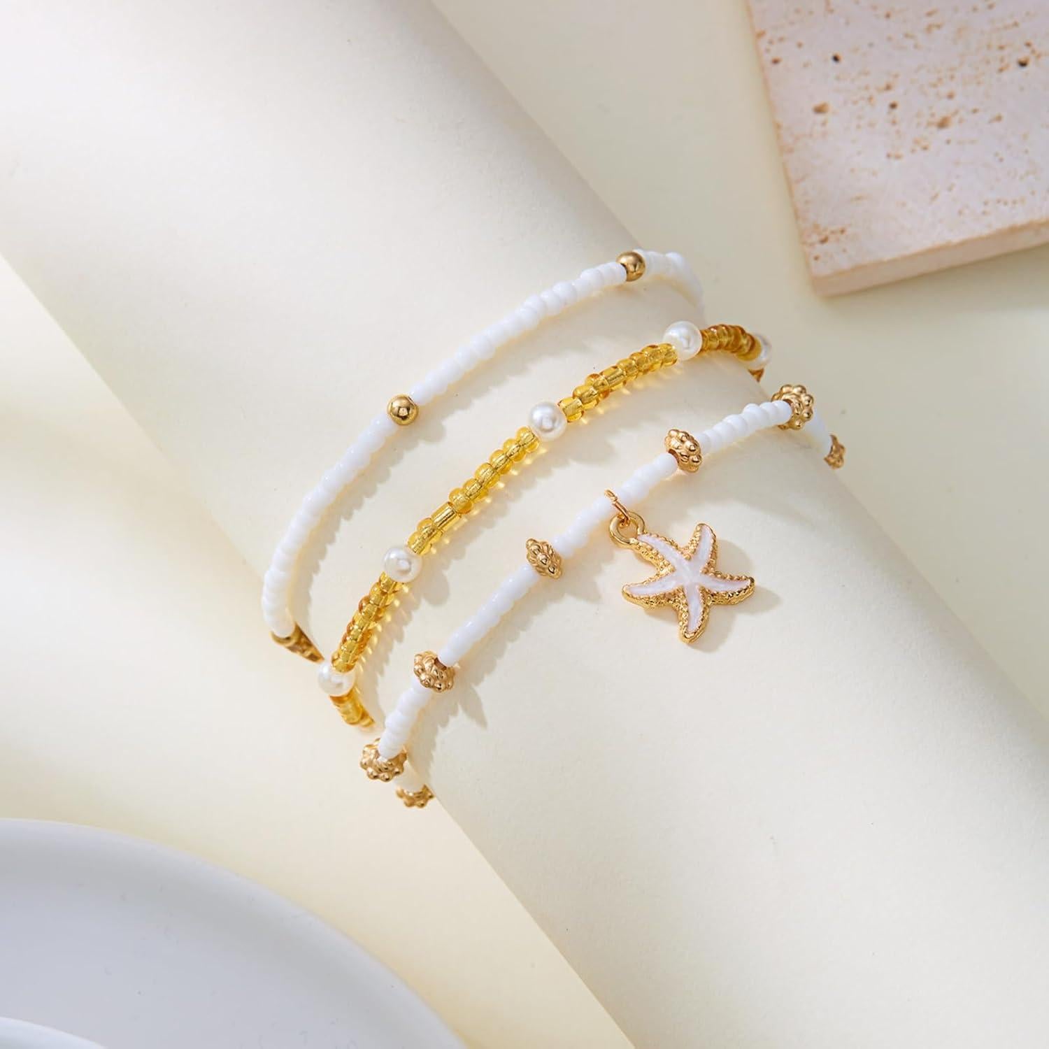 Conjunto de Tobilleras Boho de Oro con Conchas para Mujeres