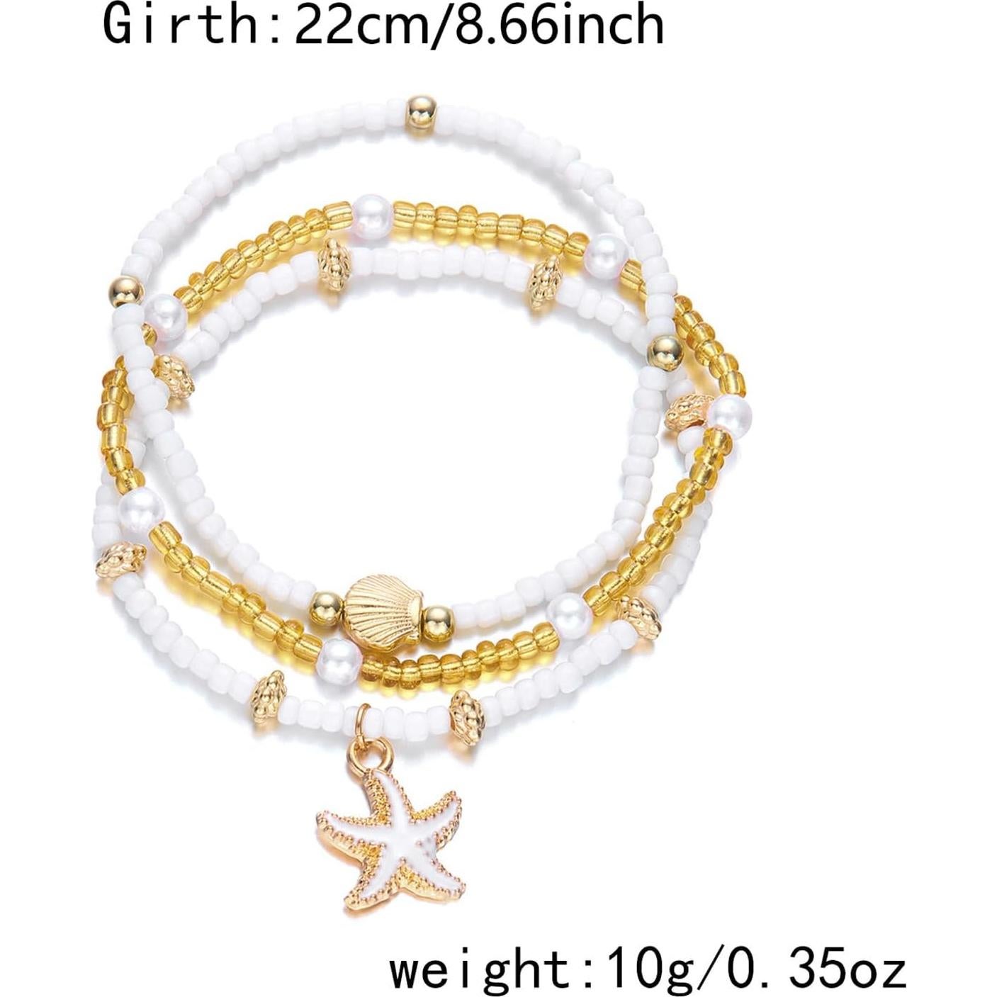 Conjunto de Tobilleras Boho de Oro con Conchas para Mujeres