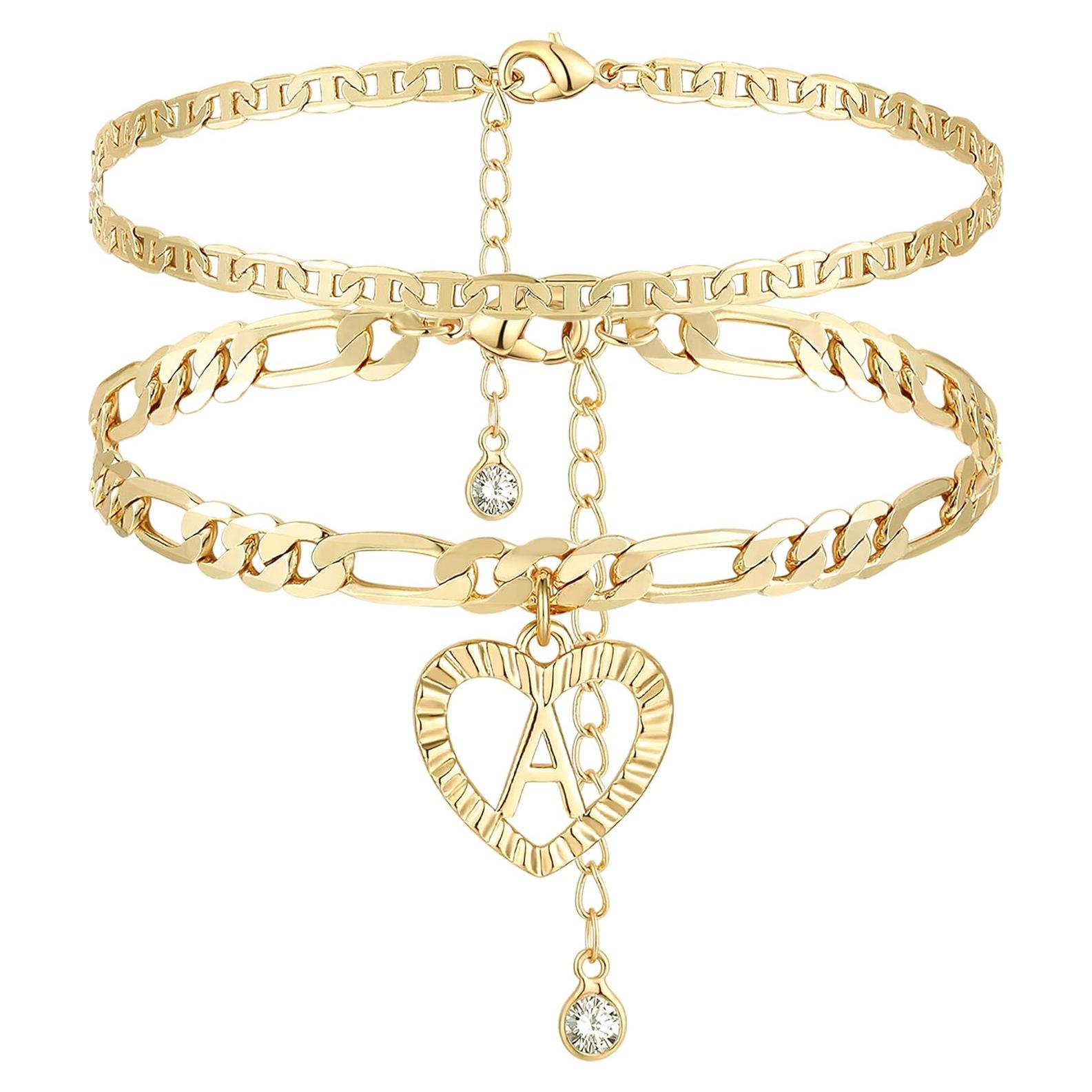 Pulsera de Tobillo Iniciales YANODA 14K Oro Ajustable para Mujeres
