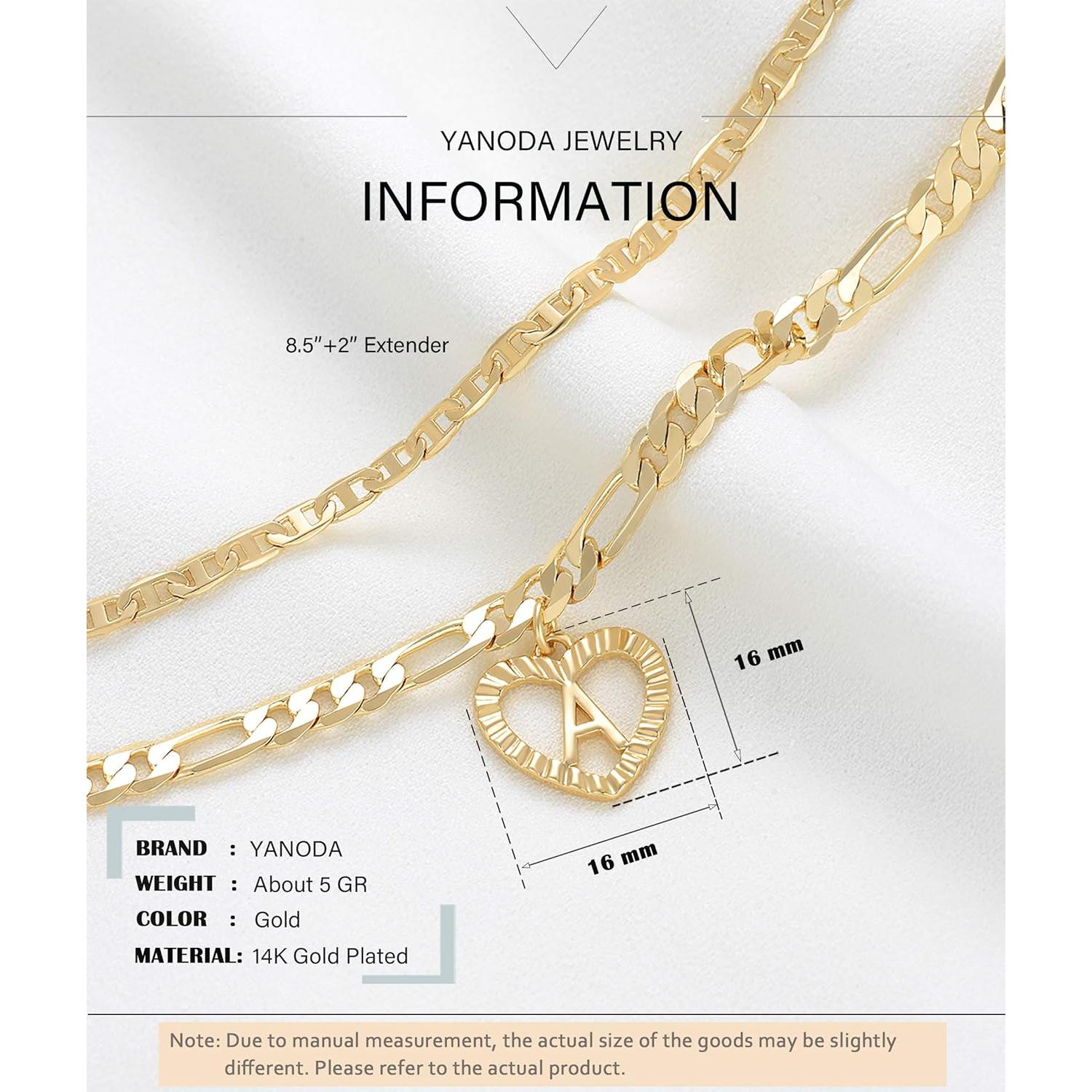 Pulsera de Tobillo Iniciales YANODA 14K Oro Ajustable para Mujeres
