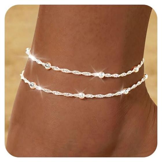 Brazaletes de Tobillo FUNEIA Oro y Plata para Mujeres 21.8 cm