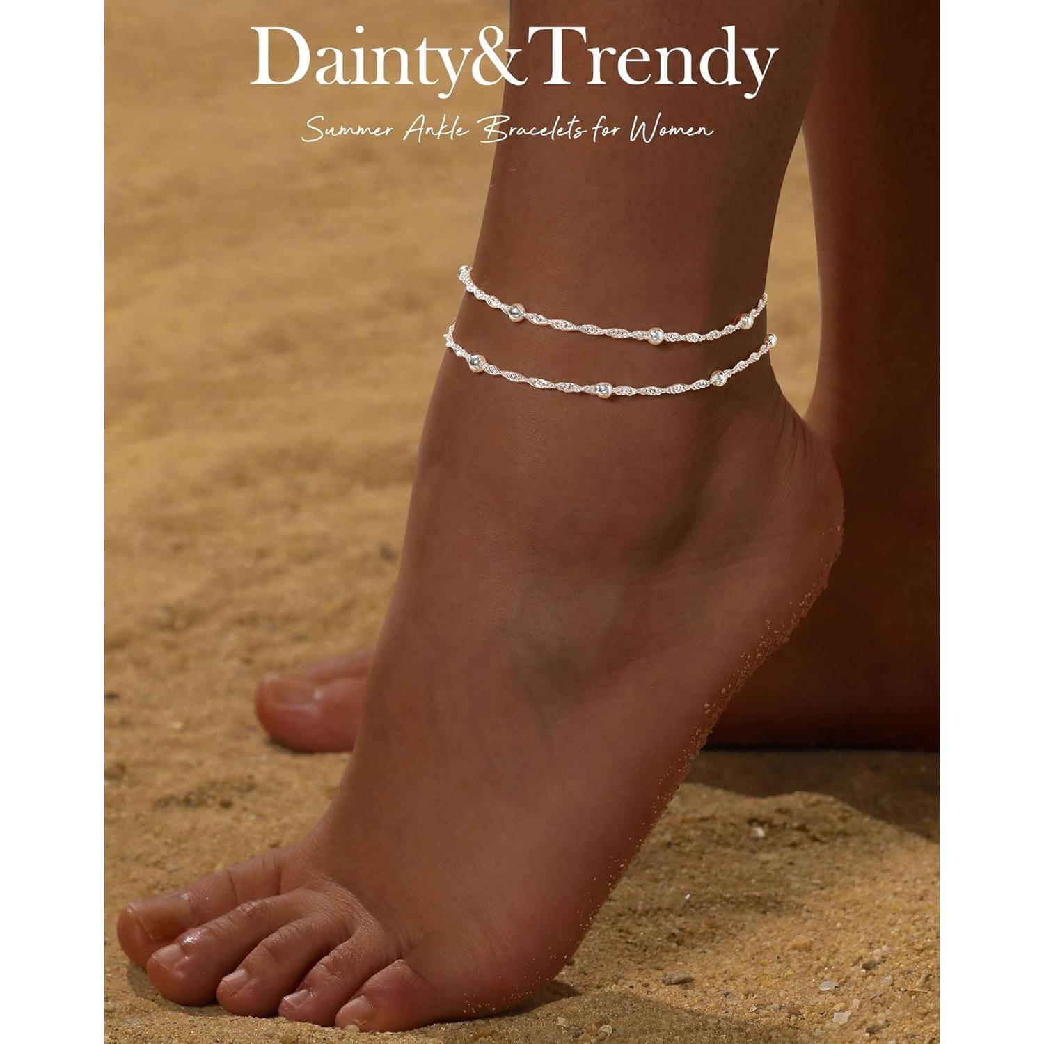 Brazaletes de Tobillo FUNEIA Oro y Plata para Mujeres 21.8 cm