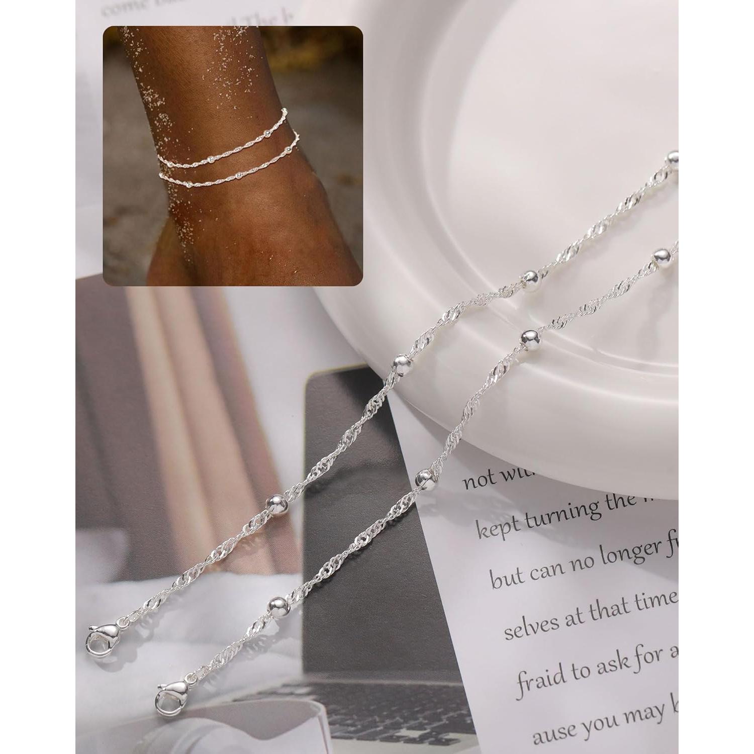 Brazaletes de Tobillo FUNEIA Oro y Plata para Mujeres 21.8 cm