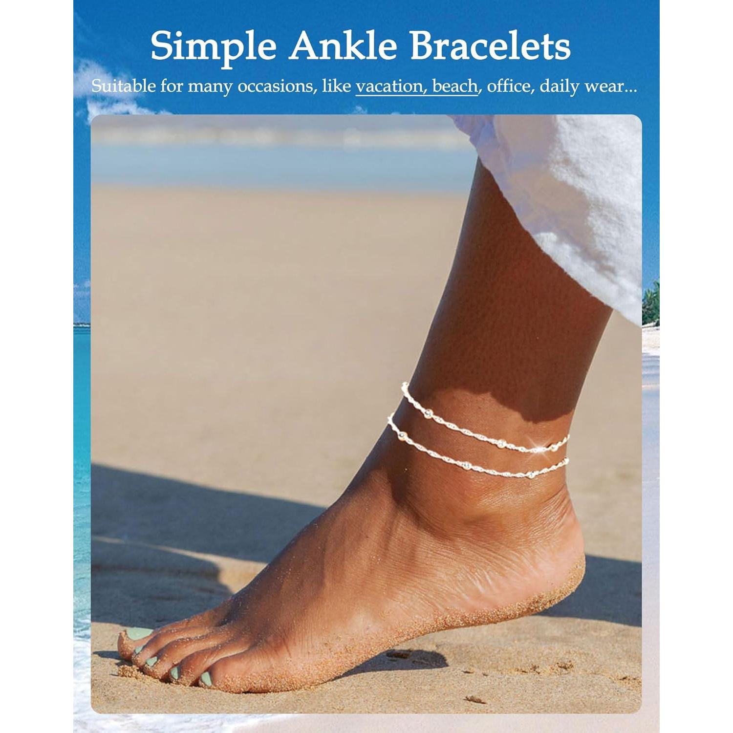 Brazaletes de Tobillo FUNEIA Oro y Plata para Mujeres 21.8 cm