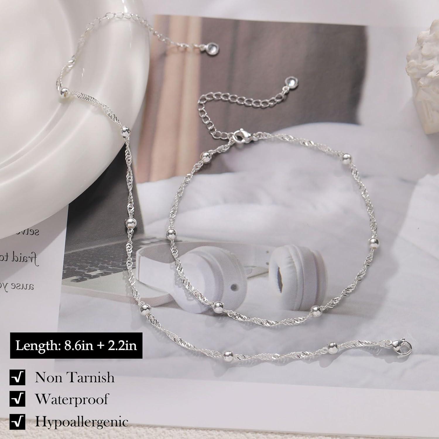 Brazaletes de Tobillo FUNEIA Oro y Plata para Mujeres 21.8 cm