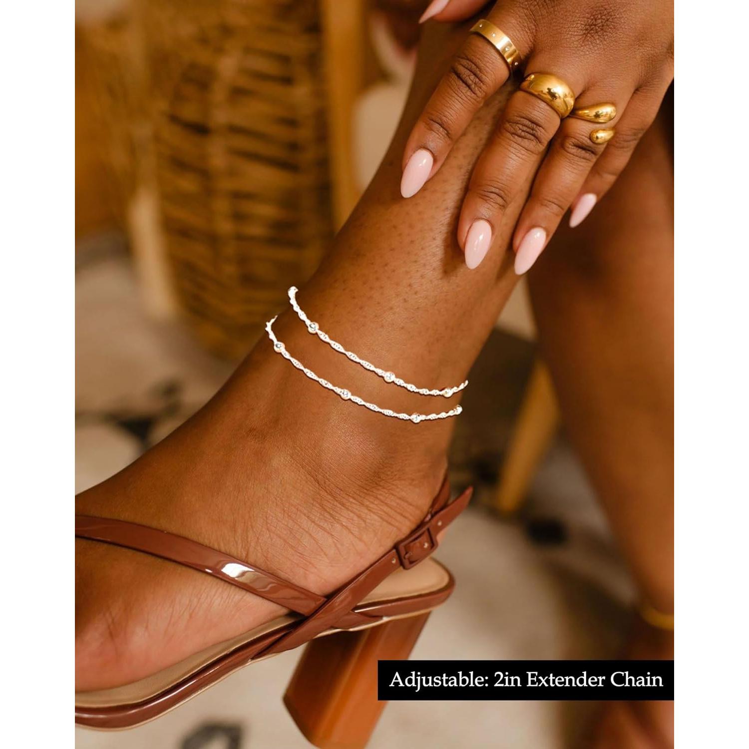 Brazaletes de Tobillo FUNEIA Oro y Plata para Mujeres 21.8 cm