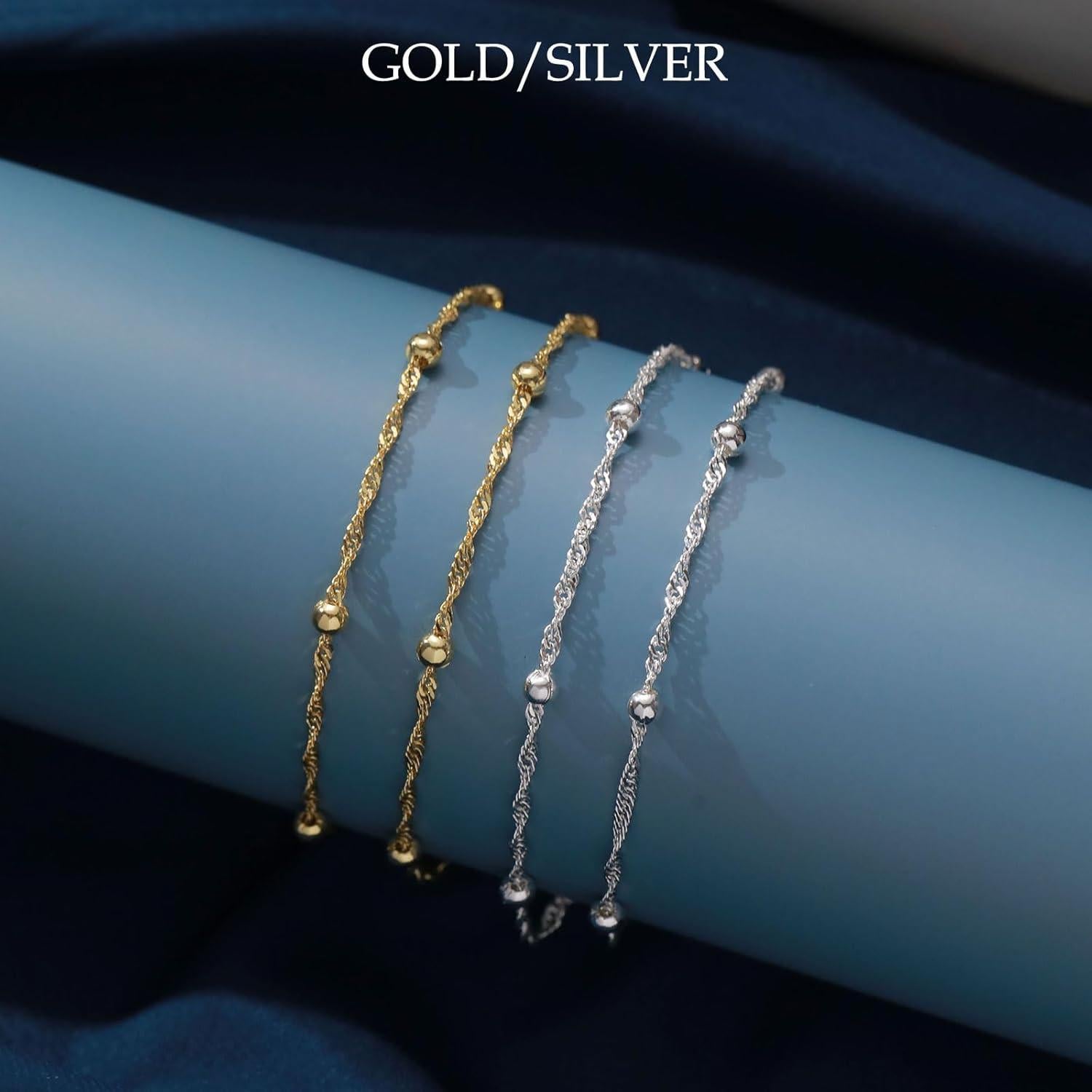 Brazaletes de Tobillo FUNEIA Oro y Plata para Mujeres 21.8 cm