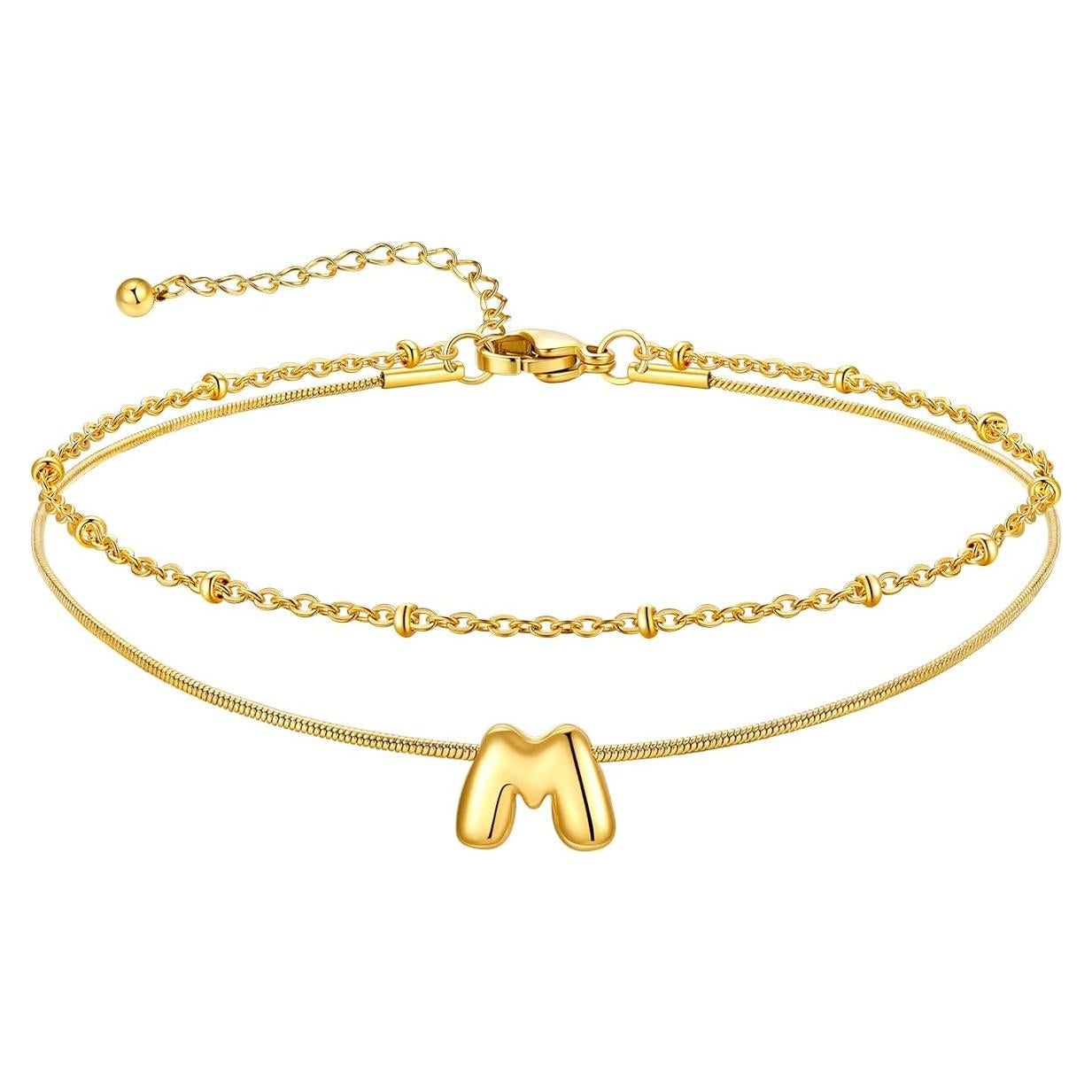 Pulsera de Tobillo de Oro 14K U7 con Iniciales para Mujeres
