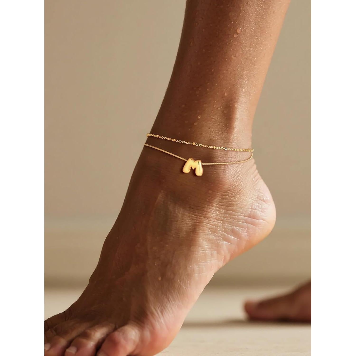 Pulsera de Tobillo de Oro 14K U7 con Iniciales para Mujeres