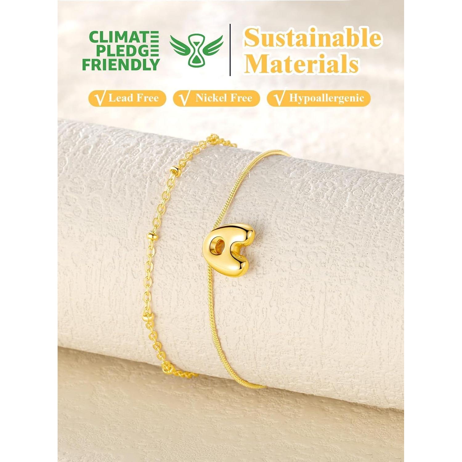Pulsera de Tobillo de Oro 14K U7 con Iniciales para Mujeres
