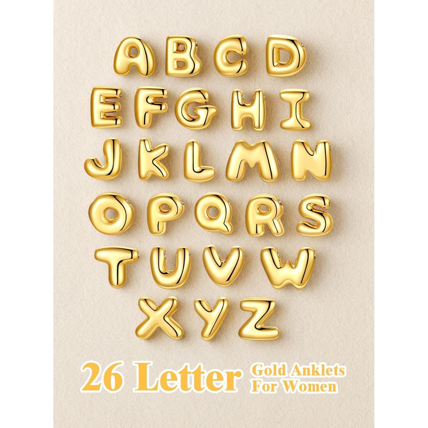 Pulsera de Tobillo de Oro 14K U7 con Iniciales para Mujeres