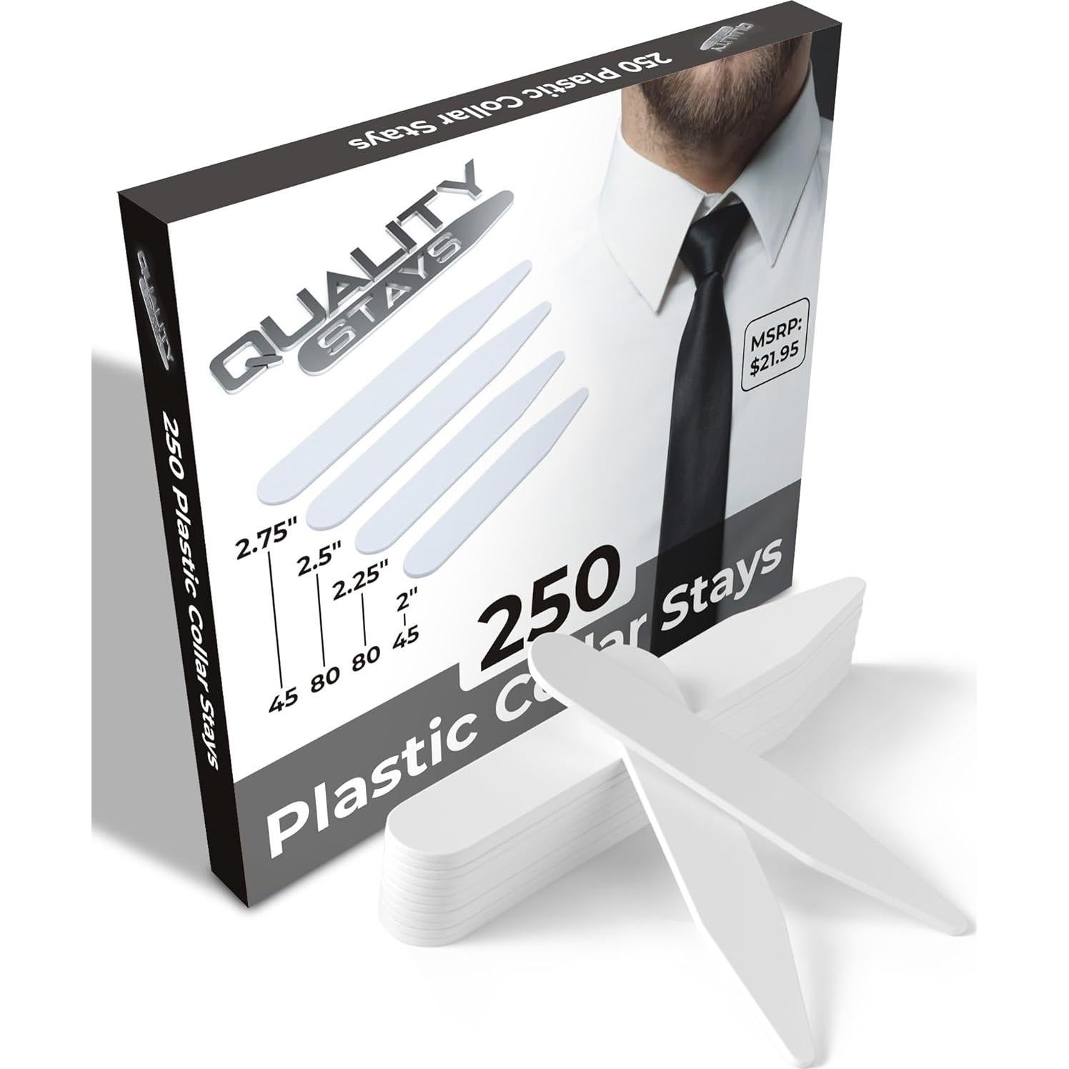 250 Cuellos de Plástico para Camisas de Hombre - 4 Tamaños