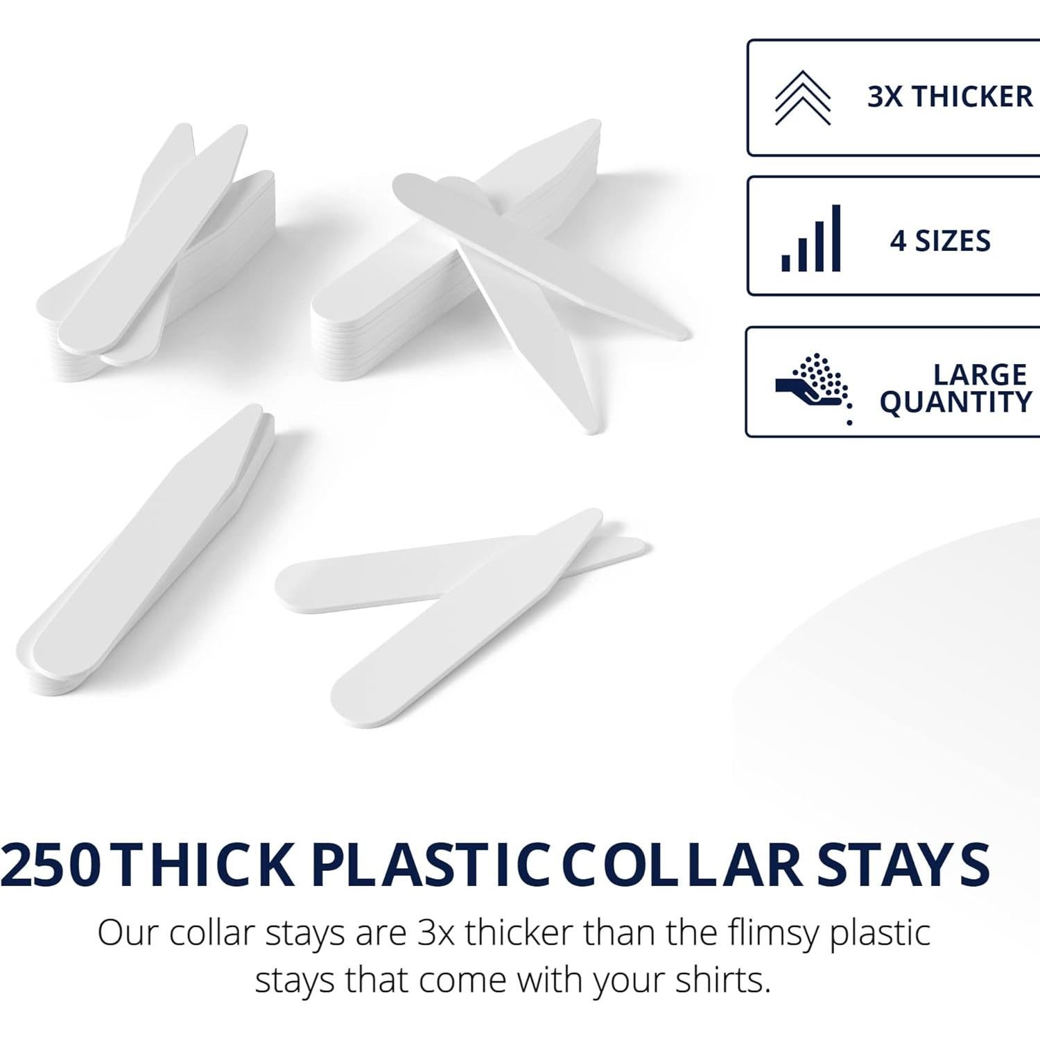 250 Cuellos de Plástico para Camisas de Hombre - 4 Tamaños