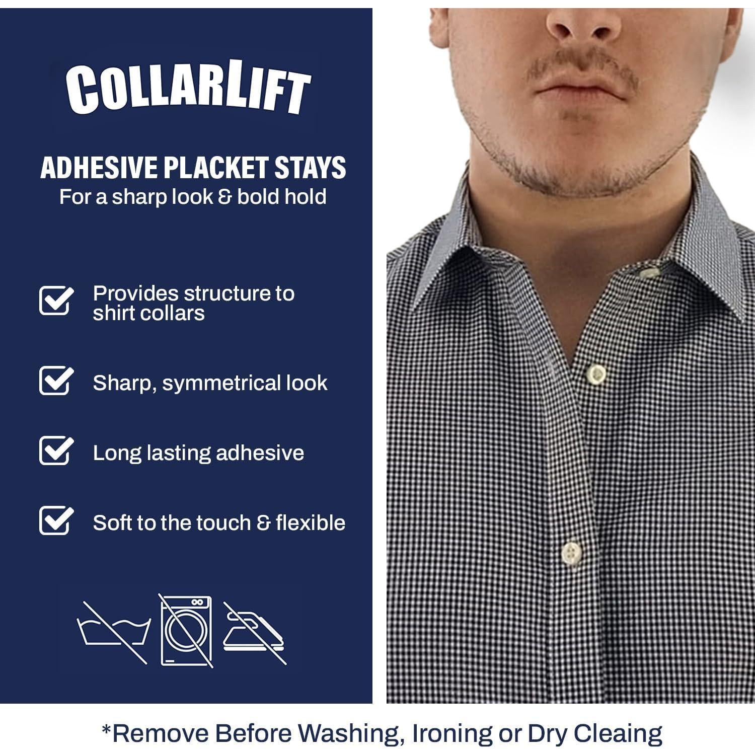 CollarLift Cereza Cromada - Placas Adhesivas para Cuello de Camisa de Hombre