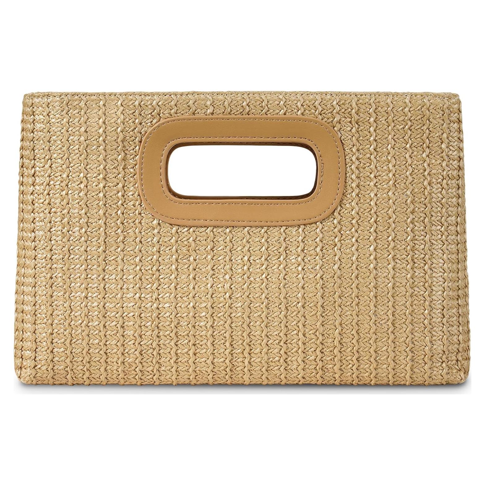 Bolso de Mano de Paja Caqui para Mujeres con Asa Superior