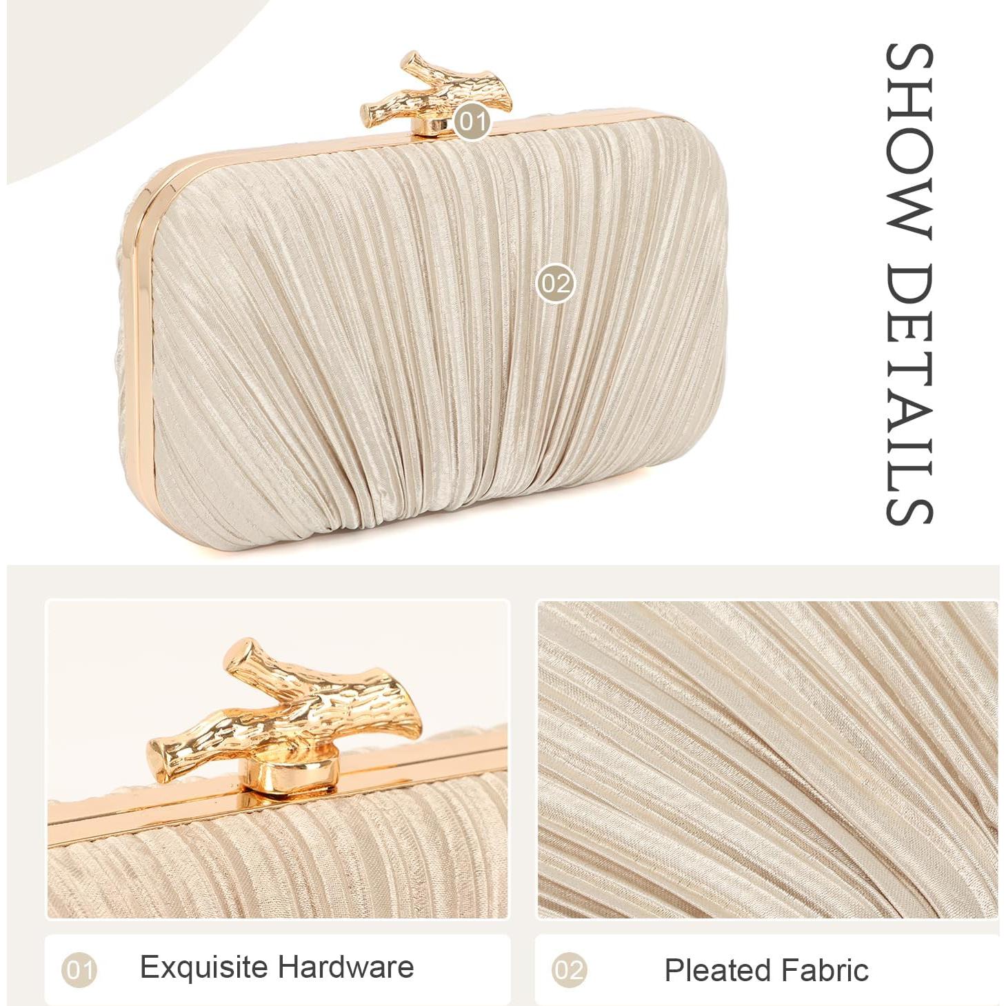 Bolso de Noche Plisado Freie Liebe Dorado para Mujer