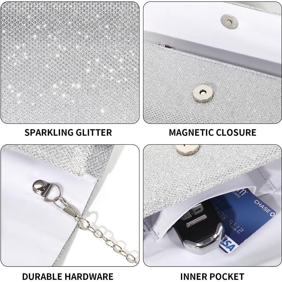 Bolso Clutch Brillante lovyoCoCo Plata 20x10x5 cm para Mujeres