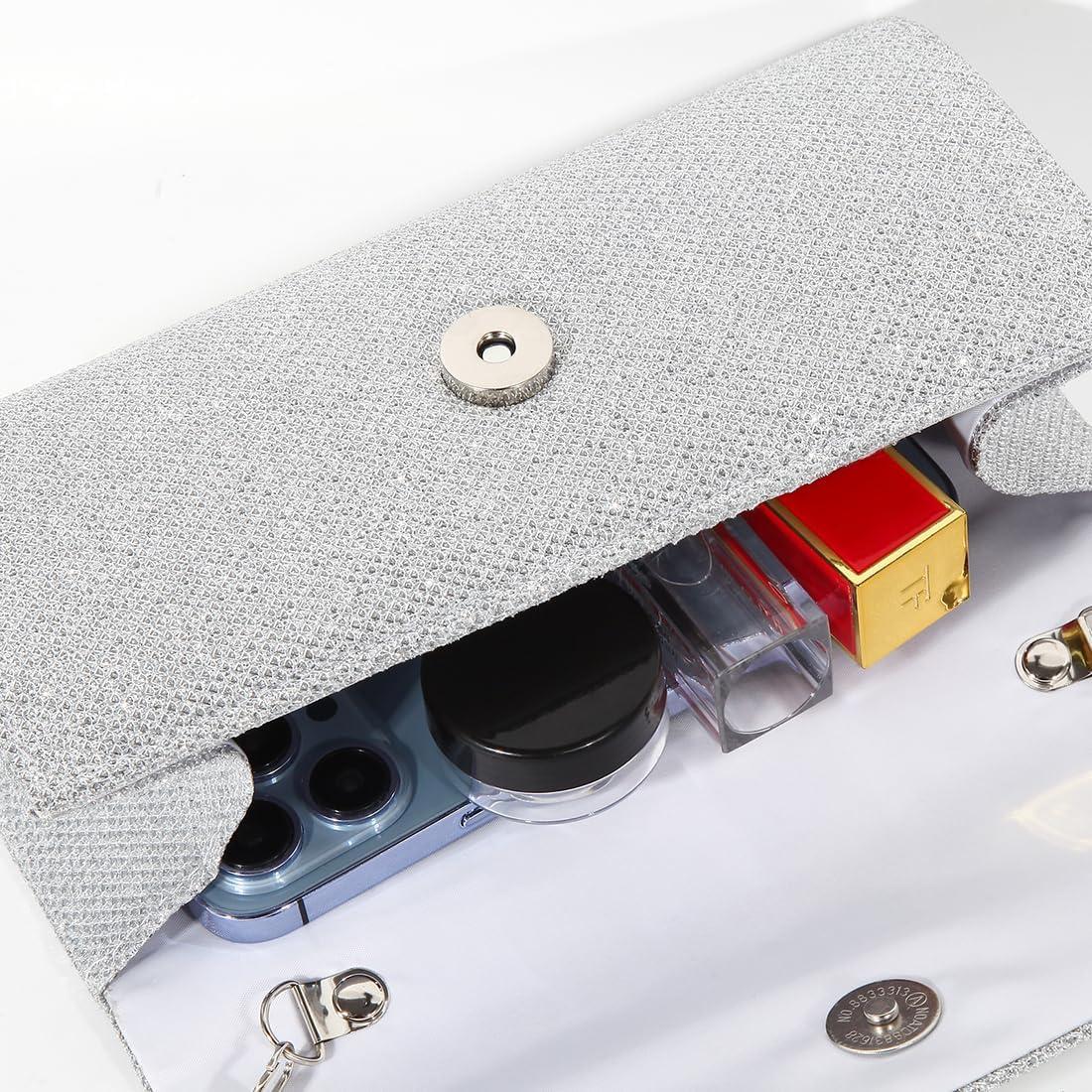 Bolso Clutch Brillante lovyoCoCo Plata 20x10x5 cm para Mujeres