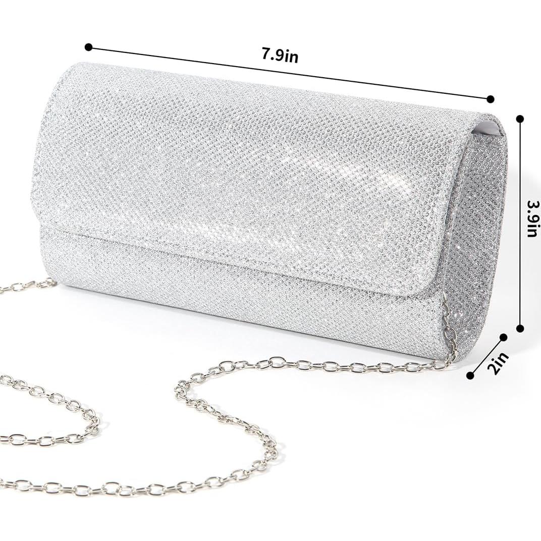 Bolso Clutch Brillante lovyoCoCo Plata 20x10x5 cm para Mujeres