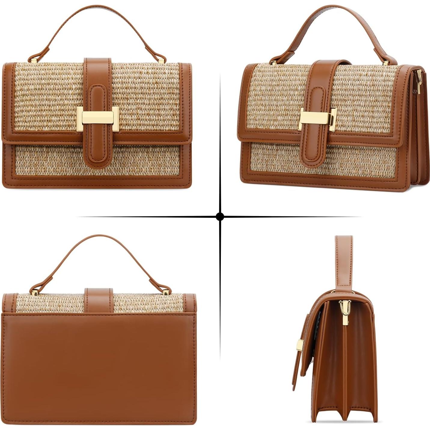 Bolso de paja cruzado KKXIU para mujer - Verano 21.6x14cm