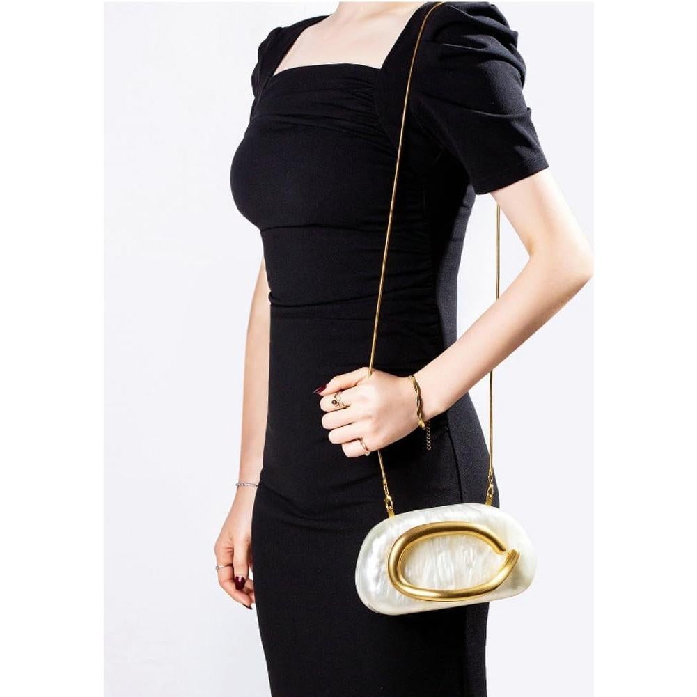 Bolso de Noche de Cuero PU Jusavie Beige Blanco 18.5x6.5x10cm