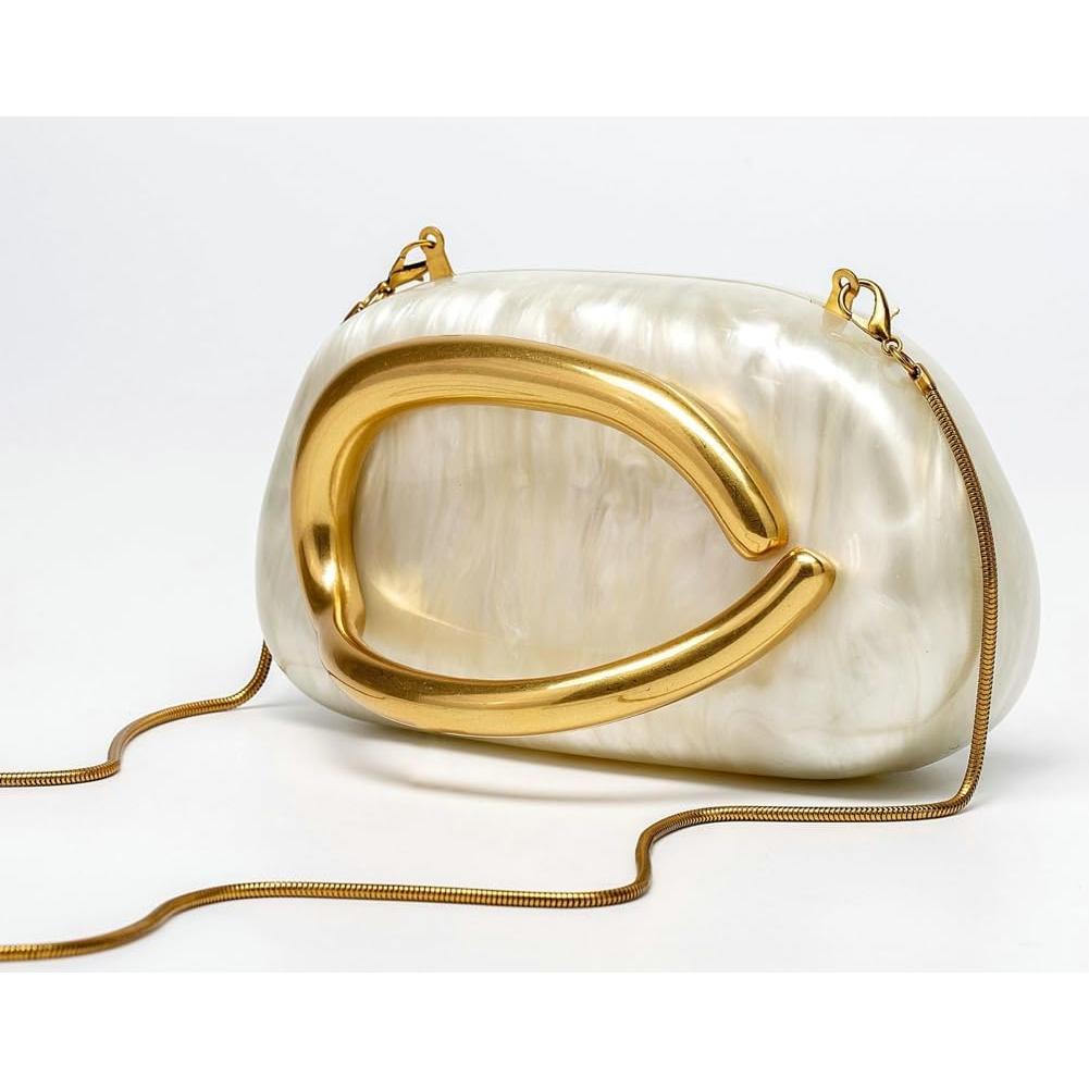 Bolso de Noche de Cuero PU Jusavie Beige Blanco 18.5x6.5x10cm