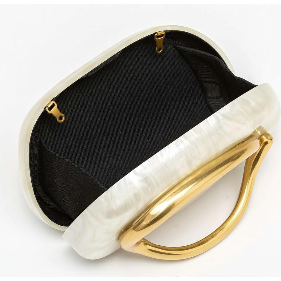 Bolso de Noche de Cuero PU Jusavie Beige Blanco 18.5x6.5x10cm