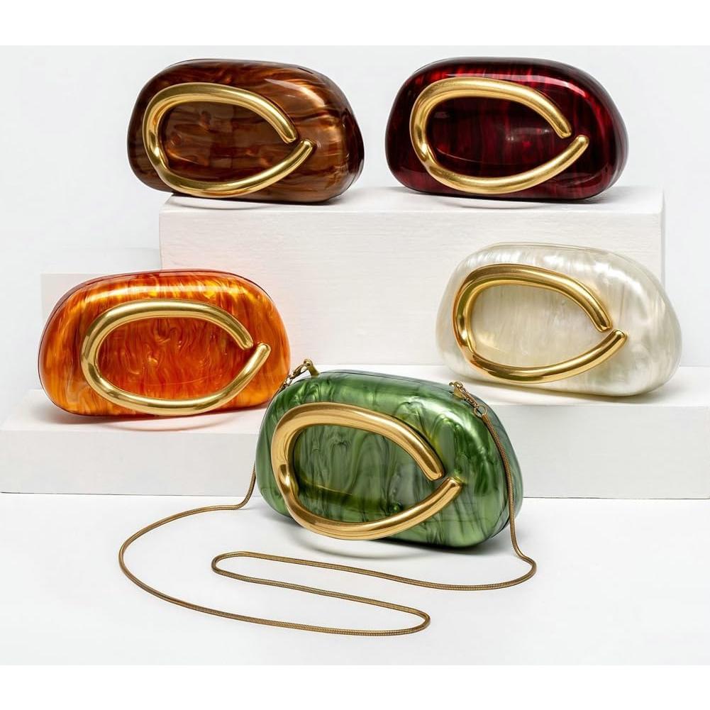 Bolso de Noche de Cuero PU Jusavie Beige Blanco 18.5x6.5x10cm